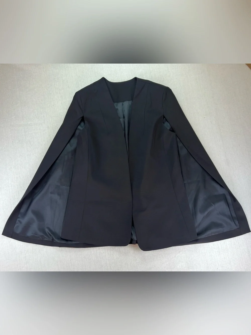 Women's Black Cape Blazer - Sleek Open-Front Jacket - Picture 1 of 5